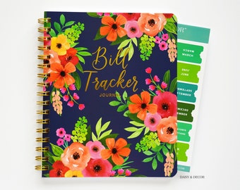 Bill Tracker Wire Journal with Tabs, Personal Planner, Budget book, office Payments Calendar bill organizer, Undated Planner - NAVY FLORAL