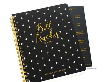 Bill Tracker Wire Journal with Tabs, Personal Planner, Budget book, office Payments Calendar bill organizer, Undated Planner - BLACK/WHITE