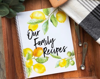 Personalized Kitchen Recipe Journal Cookbook, lemons, Favorite Recipes, Gift for her Mother's Day, Family Cookbook Family Recipes wedding