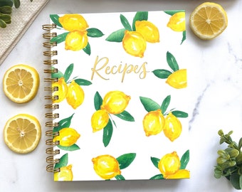 Hardcover Lemon Recipe Book to write in your own recipes with Tabs, Kitchen Wedding Gift, Bridal shower gift, Keepsake Journal,