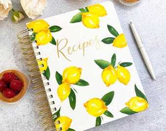 Wedding gift, Bridal shower gift, Lemons Keepsake Large Recipe Journal, Gold Foil Tabs, Recipe Organizer, Large Recipe Book, Family