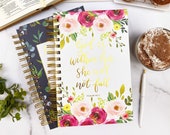 Hardcover Guided Bible Study Journal, God is within her, Prayer Journal, Gift for her, Bible Journaling, Psalm 46 5 Valentines day Gold Foil