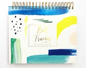 Hardcover Bill Tracker Journal, Planner, Budget book, office decor, Calendar bill organizer, Undated Planner, 12 pockets tabs, stickers