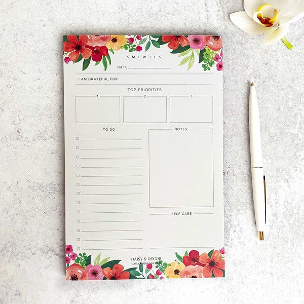 Daily Planner Notepad, To Do list Notepad, Daily Schedule Notepad, Self Care, Notes, Priorities, Tear Off Pad, Desk Pad, 55 Undated Pages,