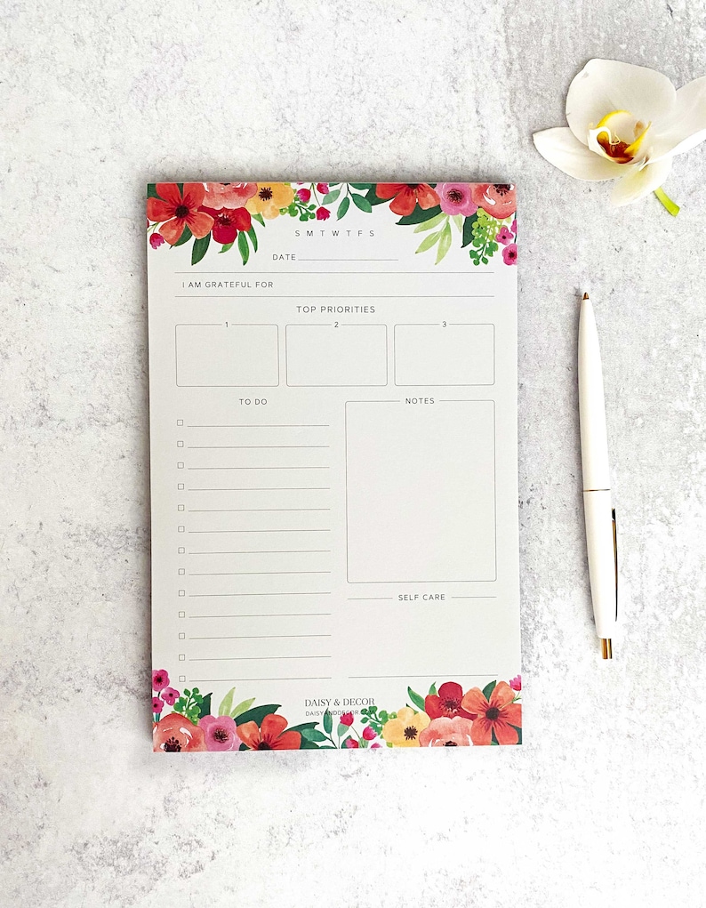 Daily Planner Notepad, To Do list Notepad, Daily Schedule Notepad, Self Care, Notes, Priorities, Tear Off Pad, Desk Pad, 55 Undated Pages, image 1