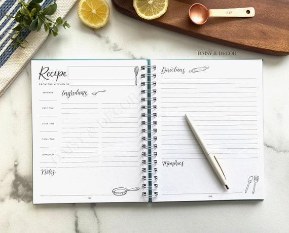 Recipe Book 100 Recipes. Keepsake Gift Hardcover Blank Recipe Book to Write  in Your Own Recipes, With Journaling Prompts About the Chef. 