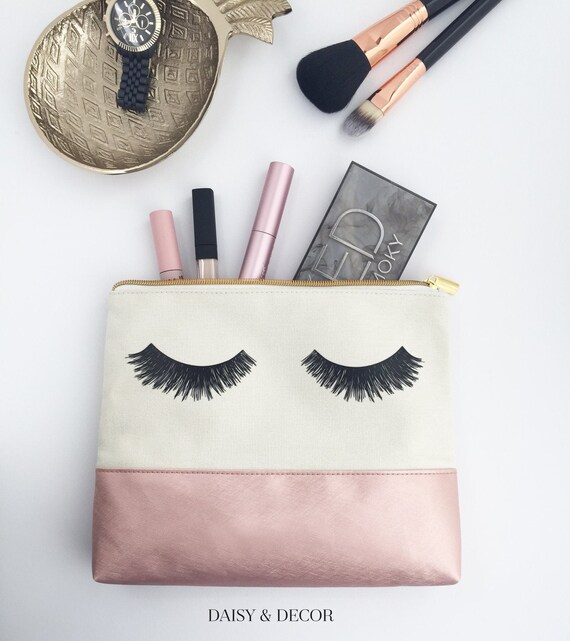 Eyelashes Rose Makeup Bag Pouch Cosmetic Bag Best Friend Gift Gift for Her Large Clutch Lashes Decor Canvas Birthday Gift for Her Etsy