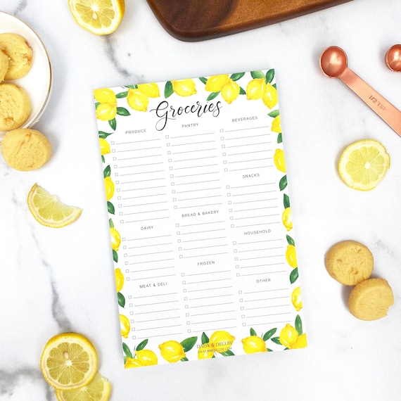Grocery List Notepad Lemons Organized Groceries Notepad