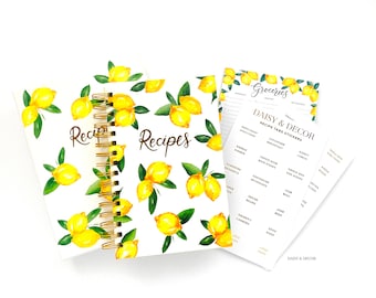 Lemons Kitchen Gift Box Set - Hardcover Recipe Journal Cookbook with Tab Stickers, Grocery Notepad, Gift, Gift for her, Shower Gift, Wedding