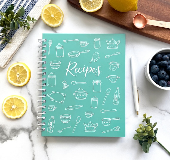 Hardcover Blank Recipe Book To write in, Gift for her, Gift for him, Blank Teal Cookbook, Family Recipe Journal tabs,mother day gift holiday
