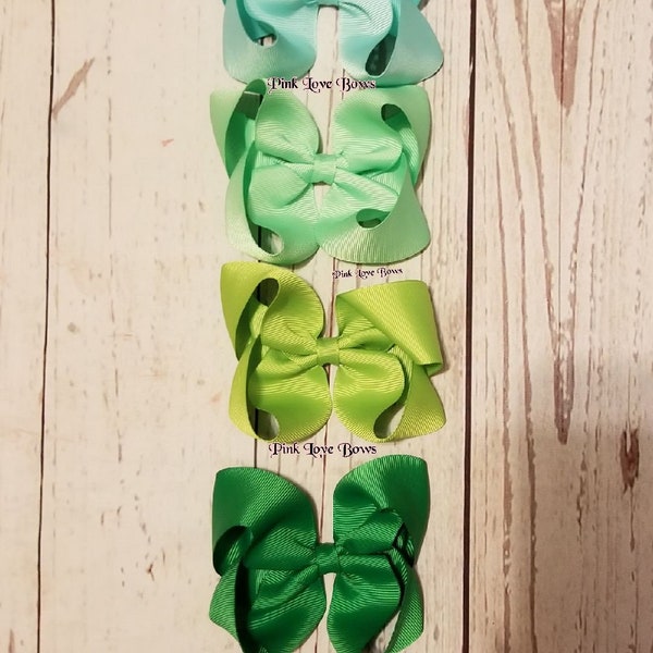 love cute boutique style hair bows dark green light green solid color hair pin set of 4