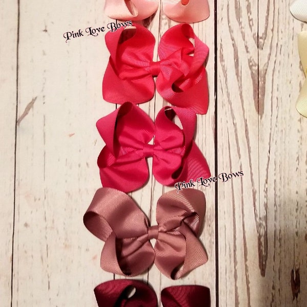 cute bows simple clips pink red burgundy red 4 inches  hairbow boutique style hair bow