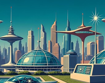 Samsung Frame TV Pictures Retro Future Cities -  Pack 3 - 8 Image Bundle - Futuristic Digital Wall Art TheFrame TV Collection Download