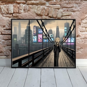 Cyberpunk Scream Wall Art Printable - Futuristic Digital Download - Dystopian City Poster Print - Modern Art Decor - Instant Download