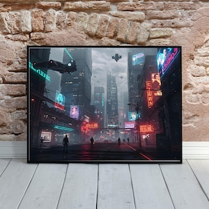 Neon Nights Cyberpunk Futuristic City Art Print | Futuristic Cityscape Wall Art | Digital Download | Blade Runner Aesthetic Poster