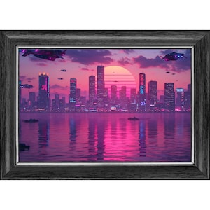 Impresión de arte digital de ciudad ciberpunk / Arte mural futurista de neón / Póster de estética vaporwave / Decoración de habitación de ciencia ficción / Descarga instantánea