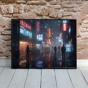 Cyberpunk Cityscape Wall Art Print | Neon City Street Scene | Futuristic Digital Art | Blade Runner Aesthetic Home Decor | Instant Download