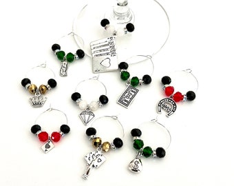 Casino Wine Charms, Las Vegas Poker Party Favors, Set of 9