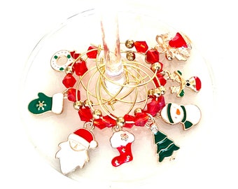 Christmas Wine Charms, Holiday Drink Markers, Set of 8
