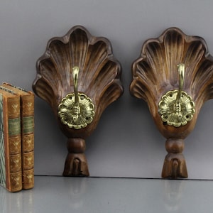 30s wardrobe hooks made of hand carved hardwood and beautiful brass wall hooks set of 2 pieces 30s furniture