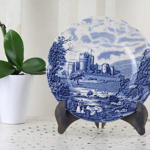 Vintage Johnson Brothers Stoke on Trent Made in England Romantic &#39;Castle Story&#39; Blue and White Transferware Ironstone Lunch Plate
