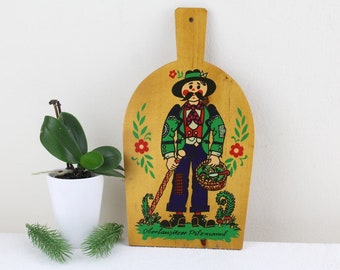 Bavarian wood mural decoration Bavarian traditional costume, painting on wood. Serving plate or cutting board Male Bayer