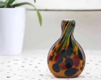 Vintage. Glass Vase Handmade 70s Enchanting Pattern Very Rare Collectible 70s Colorful Vase