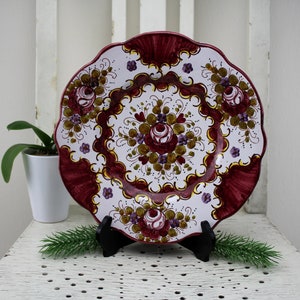 Vintage ceramic wall plate serving plate handmade 50s Made in Italy floral pattern wall decoration