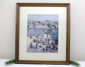 Vintage artwork by Paul Emerson, print in a wooden frame, wall art, art history, 1960s artwork
