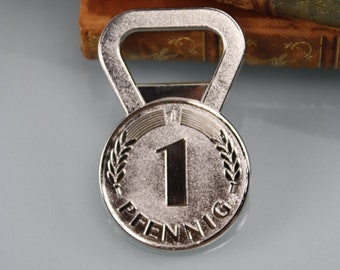 Vintage. 1 pfennig metal bottle opener keychain bottle opener