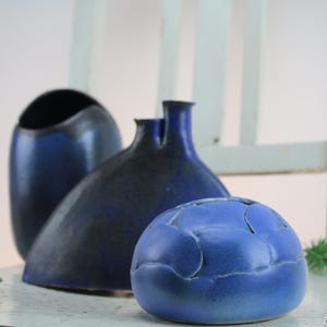 One of three vases to choose from Blue Studio Vases Mid Century circa 1960s