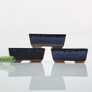 Vintage 3 Piece Set West German Vase Ceramic Flowerpot Blue Planter Mid Century 70s