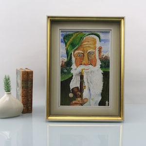 Artwork mountain farmer mural with wooden picture frame German artwork 1975