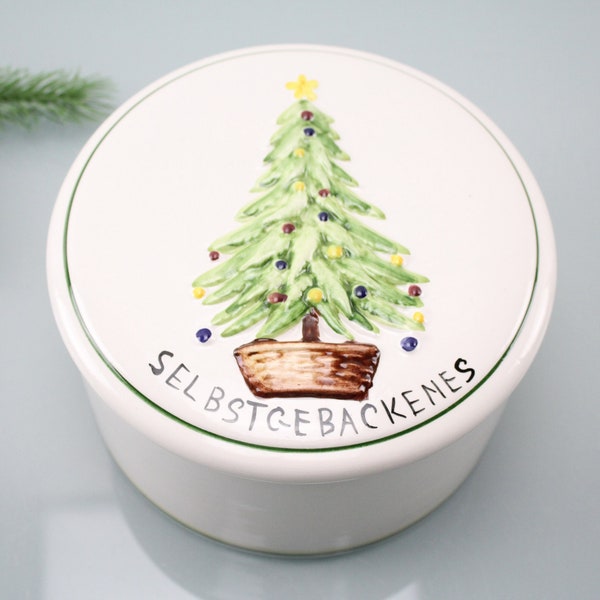 Boîte en céramique vintage avec inscription de couvercle Céramique de Noël SELF-BAKED Images de Noël motif céramique vintage