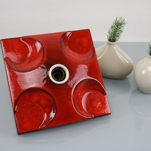 Vintage ceramic wall or ceiling lamp Red ceramic lamp holder Mid Century lamps Ceramic glaze
