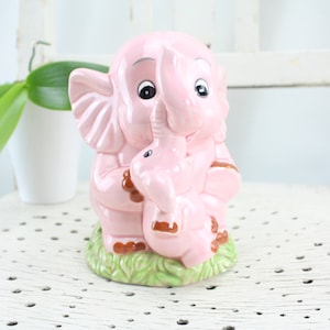 Elephant money box porcelain piggy bank vintage display case figure children&#39;s room money box with lid