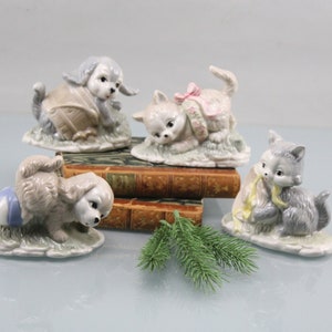 Set of 4 cats and dogs figurines from the 70s, vintage porcelain decoration, collectible home decor