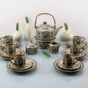 Service à thé en céramique et porcelaine 22 pièces pour 6 personnes Service à café années 70