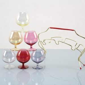 50s Cognac Glasses Vintage Glasses 6 Pieces with Portable Holder Glasses made of the best material Rockabilly Generation Vintage Bar