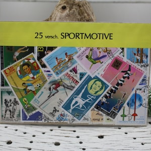 Various Sports Themes Stamps Vintage Stamps Set 25 Pieces Gift Box International Stamps 60s 70s
