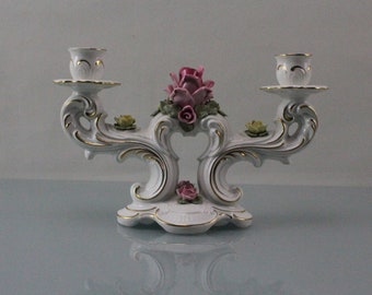 Porcelain splendor candlestick Dresden attached rose petal candle holder