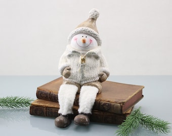 Christmas Snowman Figurine Ceramic Seasonal Decoration Fir Tree Ornament Winter Decoration