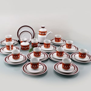 pmr bavaria jaeger & co Porcelain set for 12 people 39 piece set Mid Century 70s Orange White Porcelain