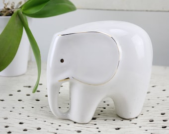 Vintage. Elephant white / gold porcelain figurine mid century 70s display case figurine