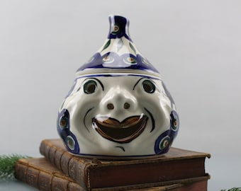 Onion pot for storing vegetables ceramic handmade 70s kitchens vintage Boleslawiec Dana Pottery onion head