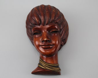 Vintage, Mid Century Pop Art 60s Agatite Wall Decoration Women Head to Hang on Wall Decoration