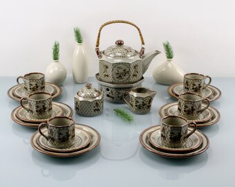 Tea Service Set Ceramic Porcelain Set 22 Pieces for 6 People 70s Coffee Service