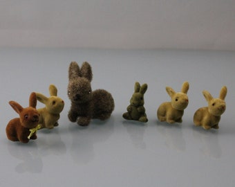 Rabbit figures set of 6 pieces made of hard material 50s handwork Vintage