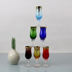 Vintage Real Gold Rim Design Set 6 Pieces Glasses Crystal Glass Very Rare Design Glasses West German Handmade Colorful Glasses