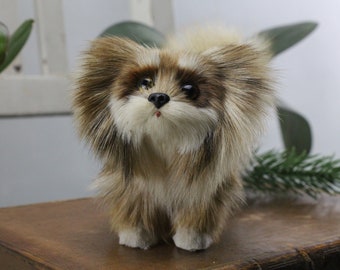 Vintage. Dog Stuffed Animal Dog Figure Stiff Doll Collectible Figure Showcase Figure Real Fur Hair